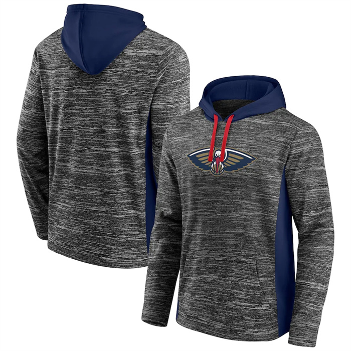 Men's New Orleans Pelicans Heathered Charcoal Navy Instant Replay Color Block Pullover Hoodie